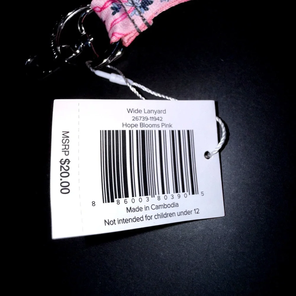 Vera Bradley Wide Lanyard Women Hope Blooms Pink NEW Floral Breast Cancer 26739